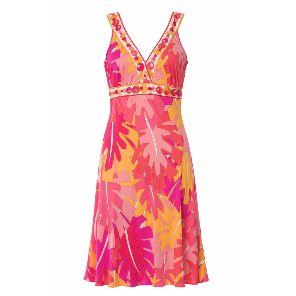 Emilio Pucci Matthew Williamson Vintage Leaf Printed V-Neck Dress Size 10